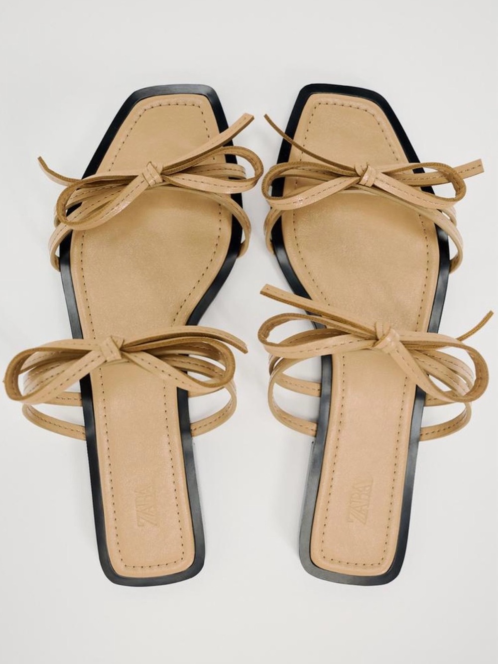 ZARA Flat Sandals With Bows Beige Black Women’s EU 36 US 6 New